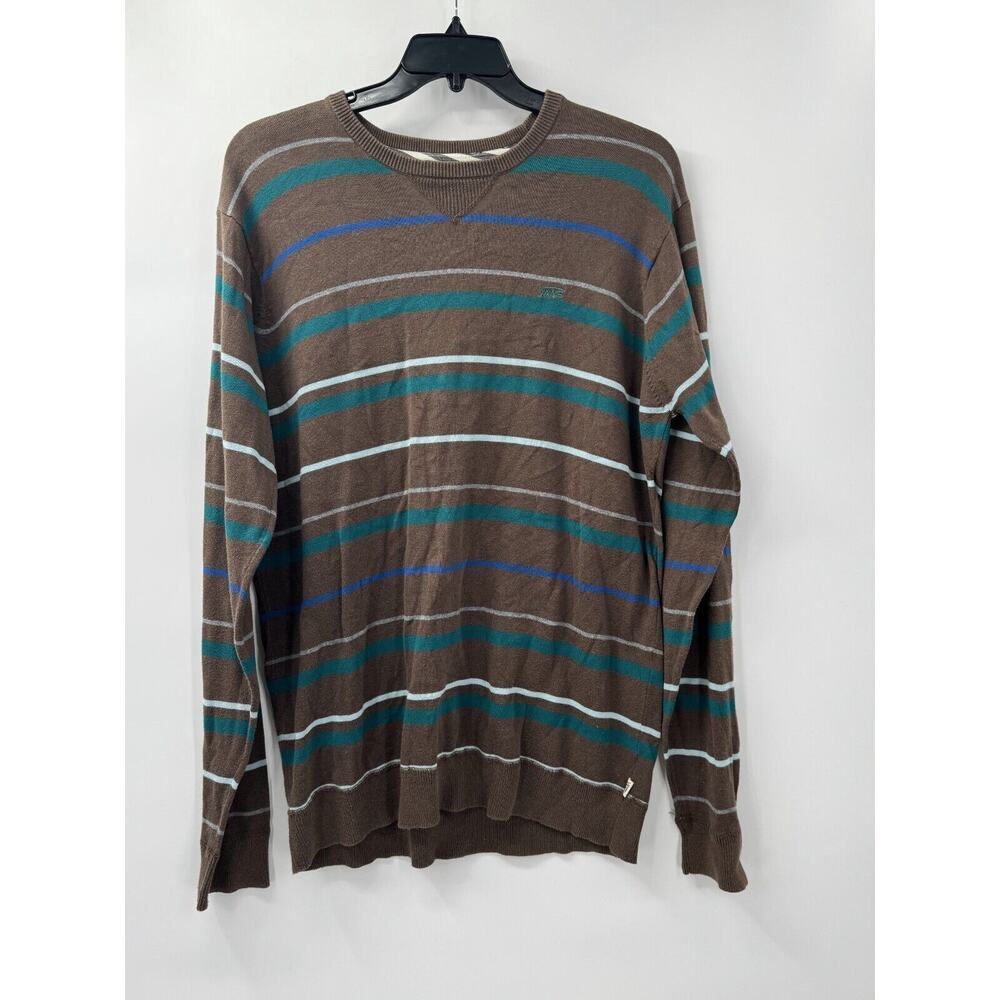 Vans Of the Wall Sweater Mens XL Brown Striped 100% Cotton Crew Neck Long Sleeve